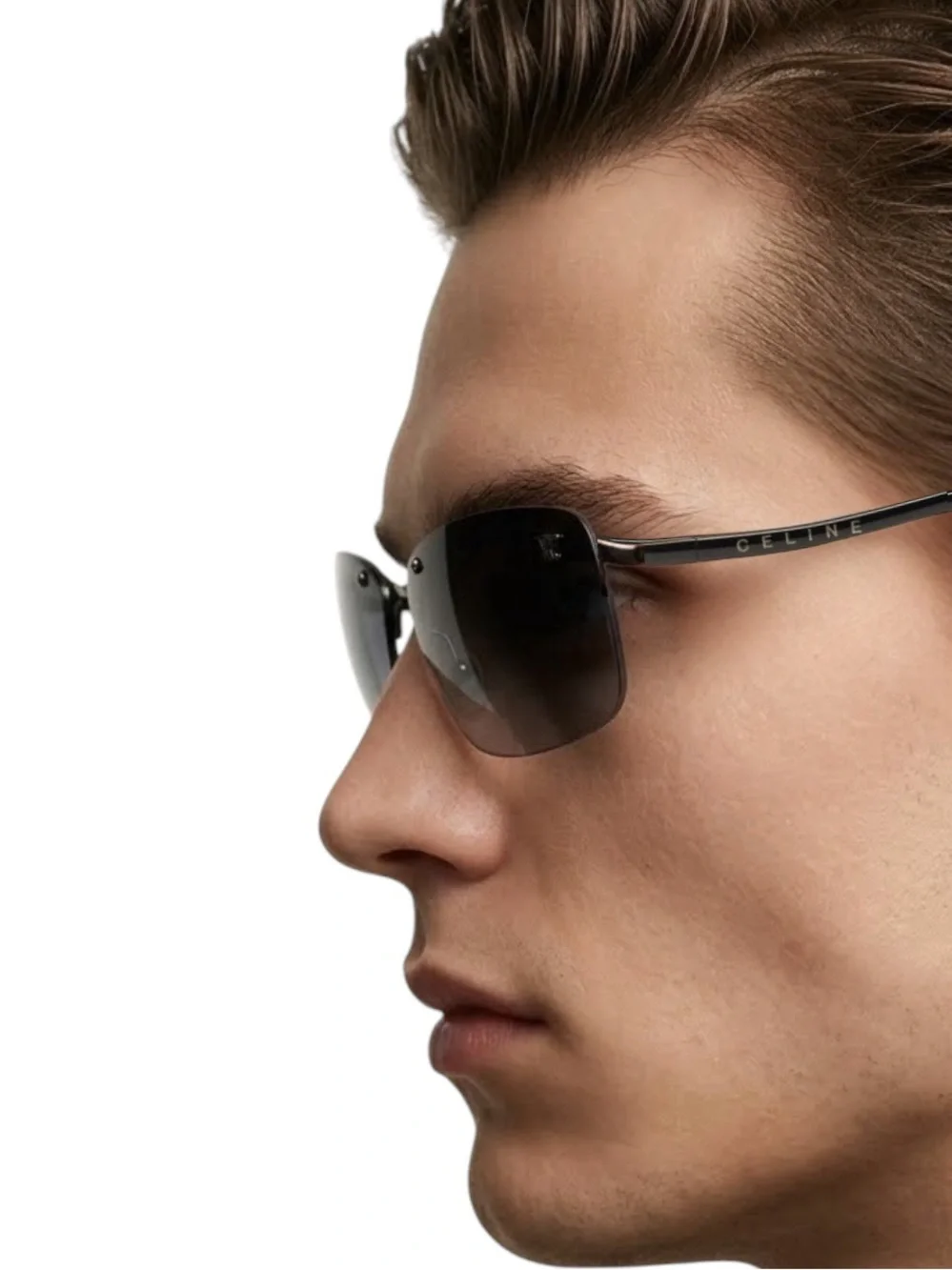 Deadstock Celine Rimless Sunglasses Shield SC 1007 568 Full Set Y2K Gunmetal